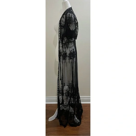 NWT Bloomingdale's AQUA Black Floral Short Sleeve Sheer Kimono, M - Picture 8 of 16